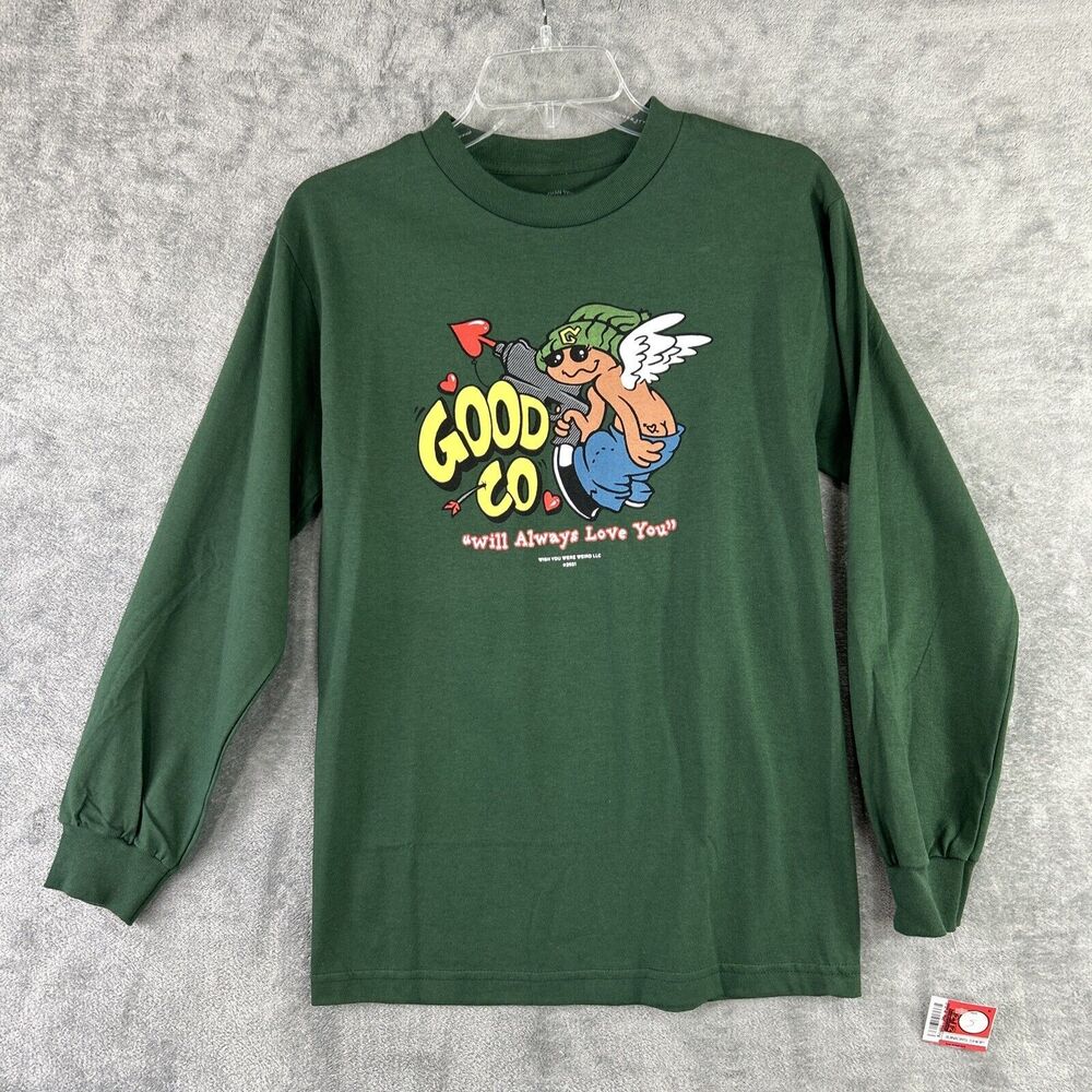 Good Co. Men's Graphic‎ T Shirt Green Cupid "Will Always Love You" L/S Small